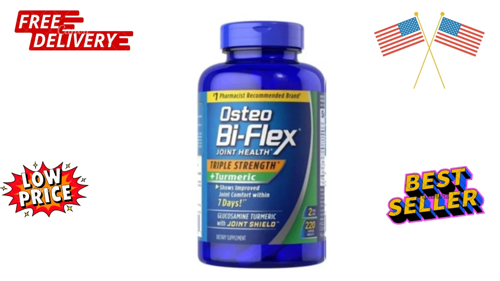Osteo Bi-Flex Triple Strength Joint Health +TURMERIC 220 Caps Free Shipping