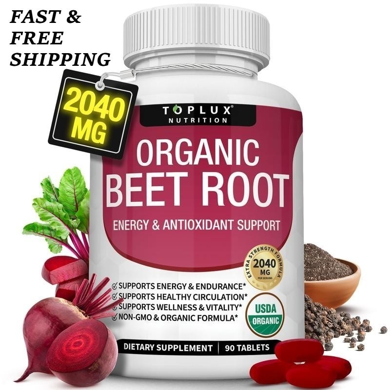 2 BOTTLES–NEW TopLux Organic Beet Root 2040mg––Energy Circulation & Antioxidant