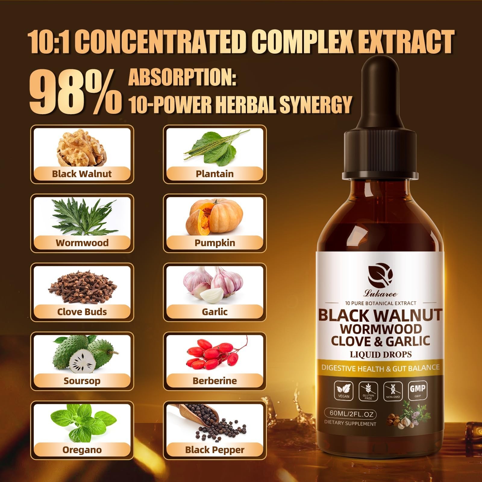 Ultra-Concentrated Wormwood Black Walnut Cleanse Tincture – Gut Detox & Digestiv