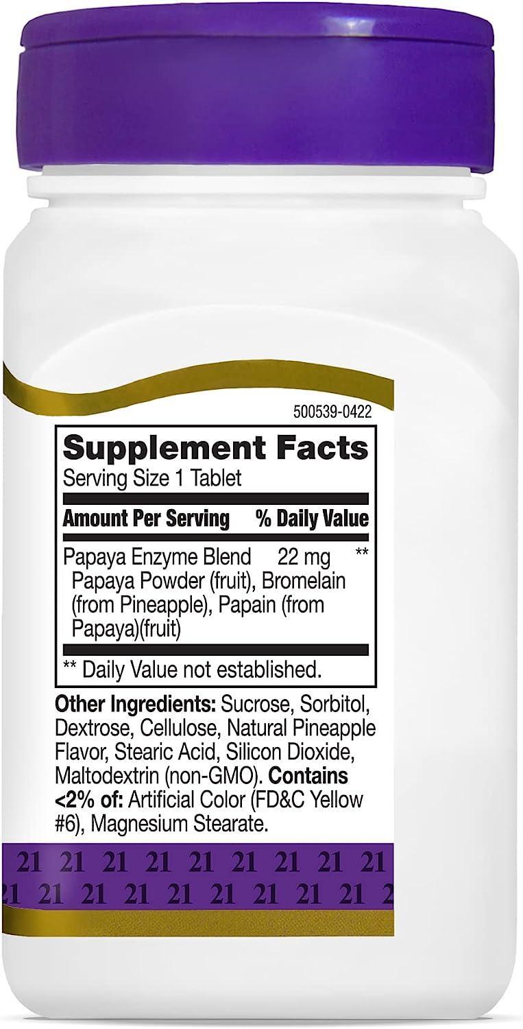 Papaya Enzymes Tropical Flavor Digestion Nutrient Absorption Support, 100 Chews