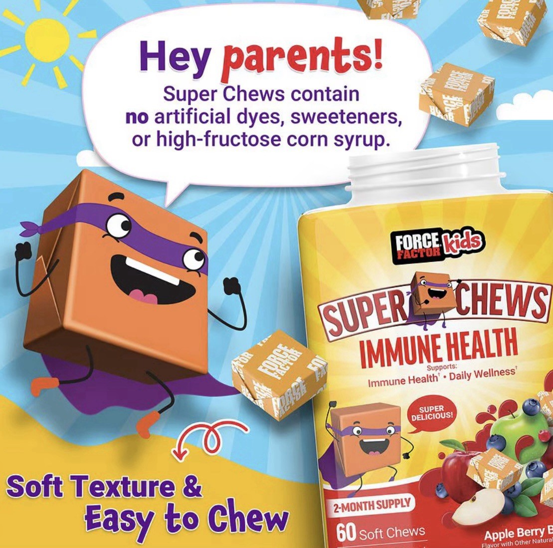 2 Bottles Kids Immunity Super Chews – Apple Berry Burst, Soft Chews exp: 2-8-26