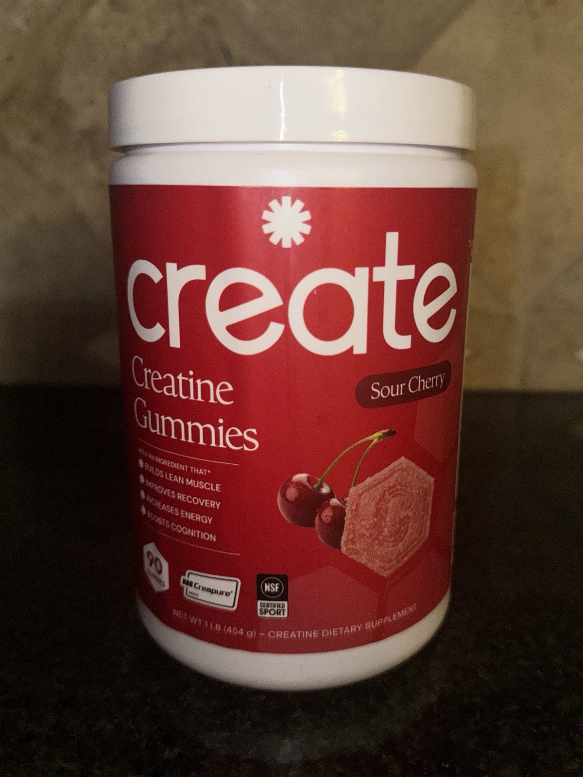 Create Creatine Gummies Sour Cherry 90 Count NSF Certified