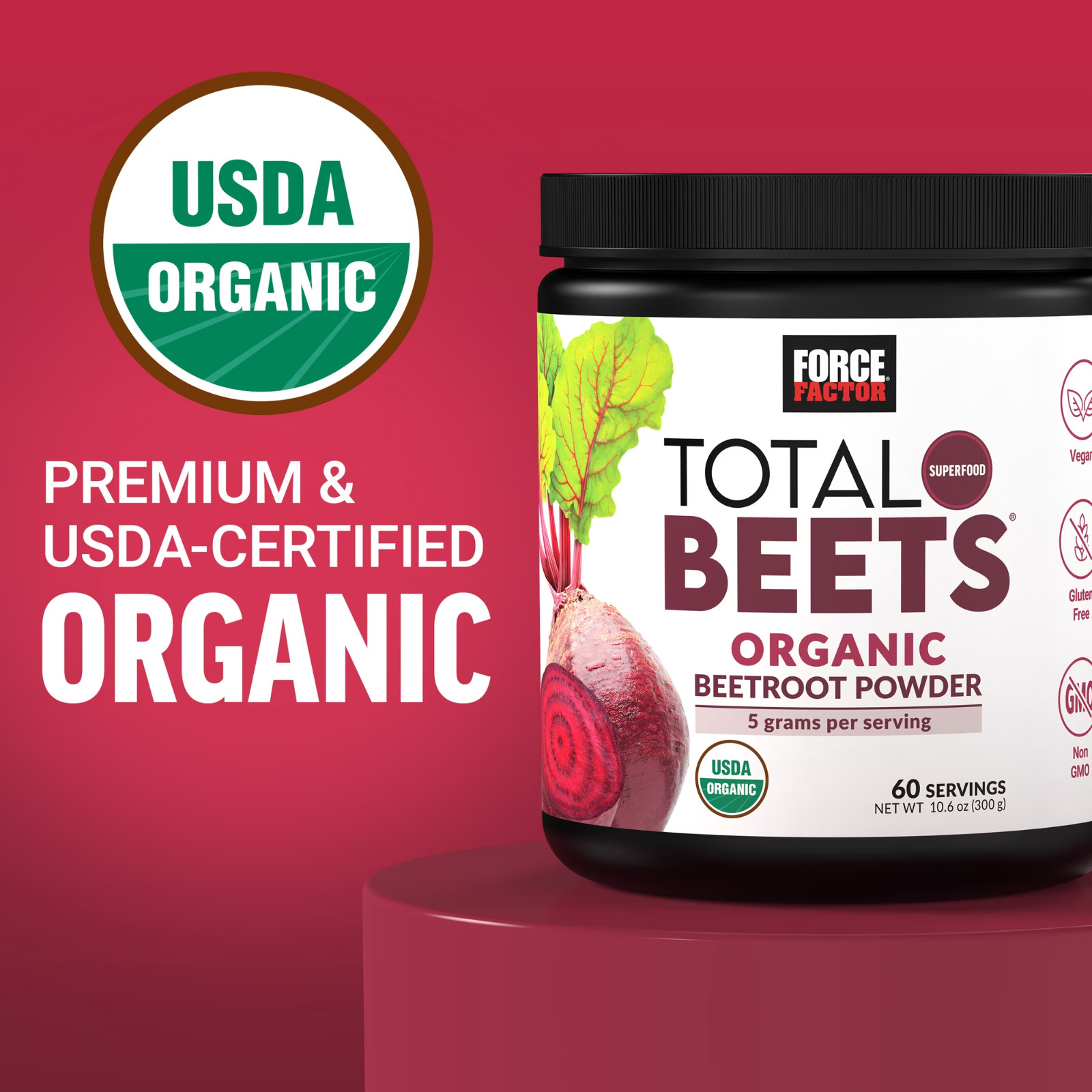 Force Factor Total Beets Organic Beet Root Powder Unflavored 60 Servings