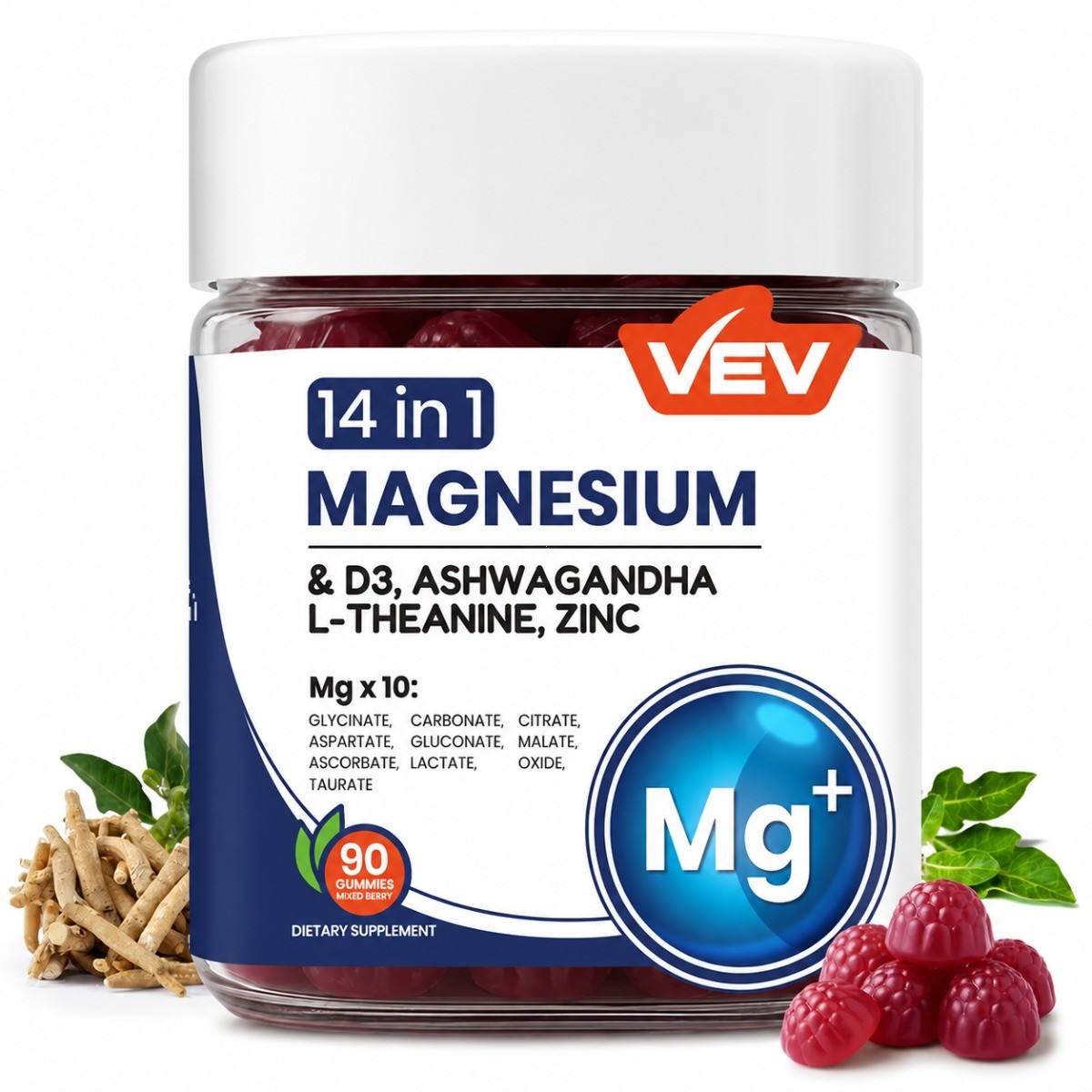14-in-1 Magnesium Blend Gummies Daily Stress Calm Sleep Health Supplement