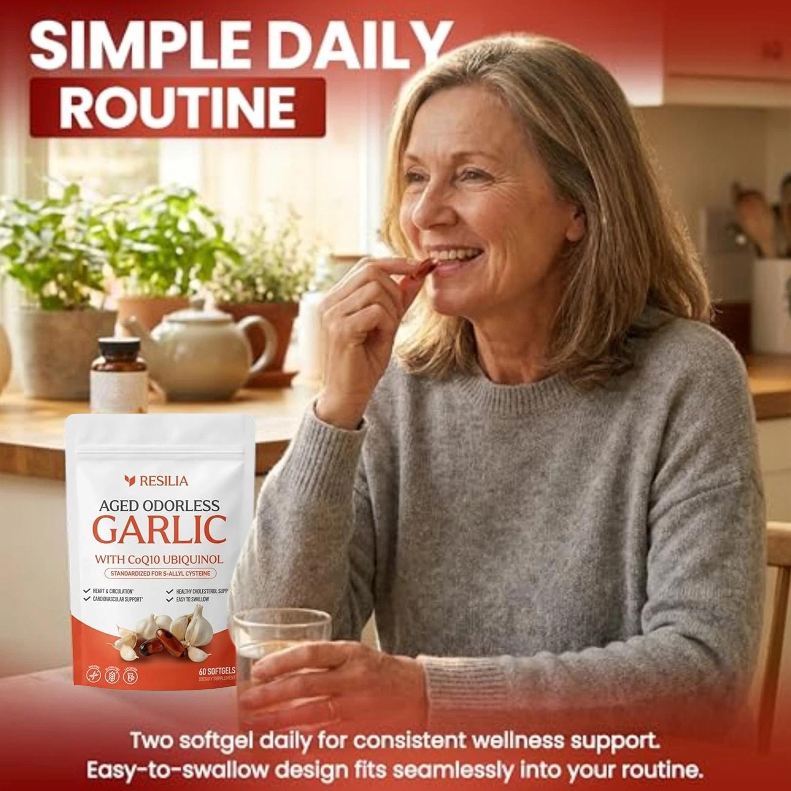 Resilia Garlic Extract 600mg Softgels (60 Count) – Odorless Aged Garlic Extract