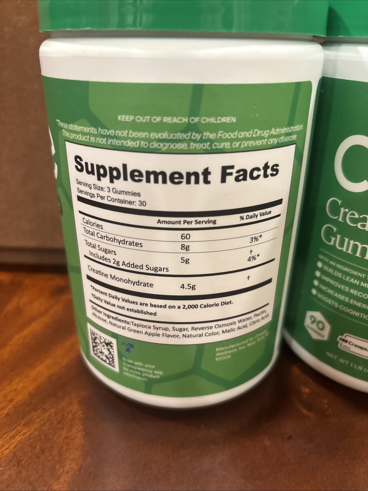 90 PIECES Create Creatine Monohydrate Gummies for Men & Women (Sour Green Apple)