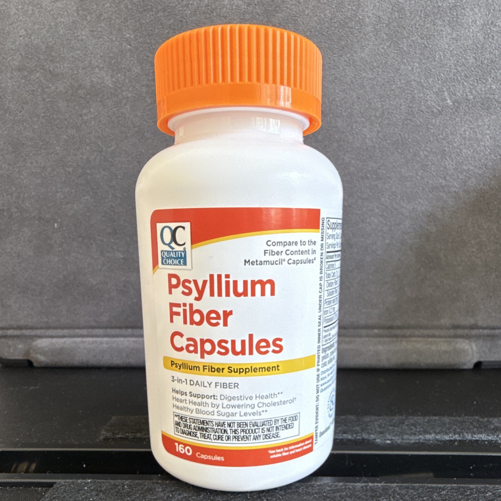 QC Psyllium Fiber Capsules. 160 Count per Bottle. 6 Pack