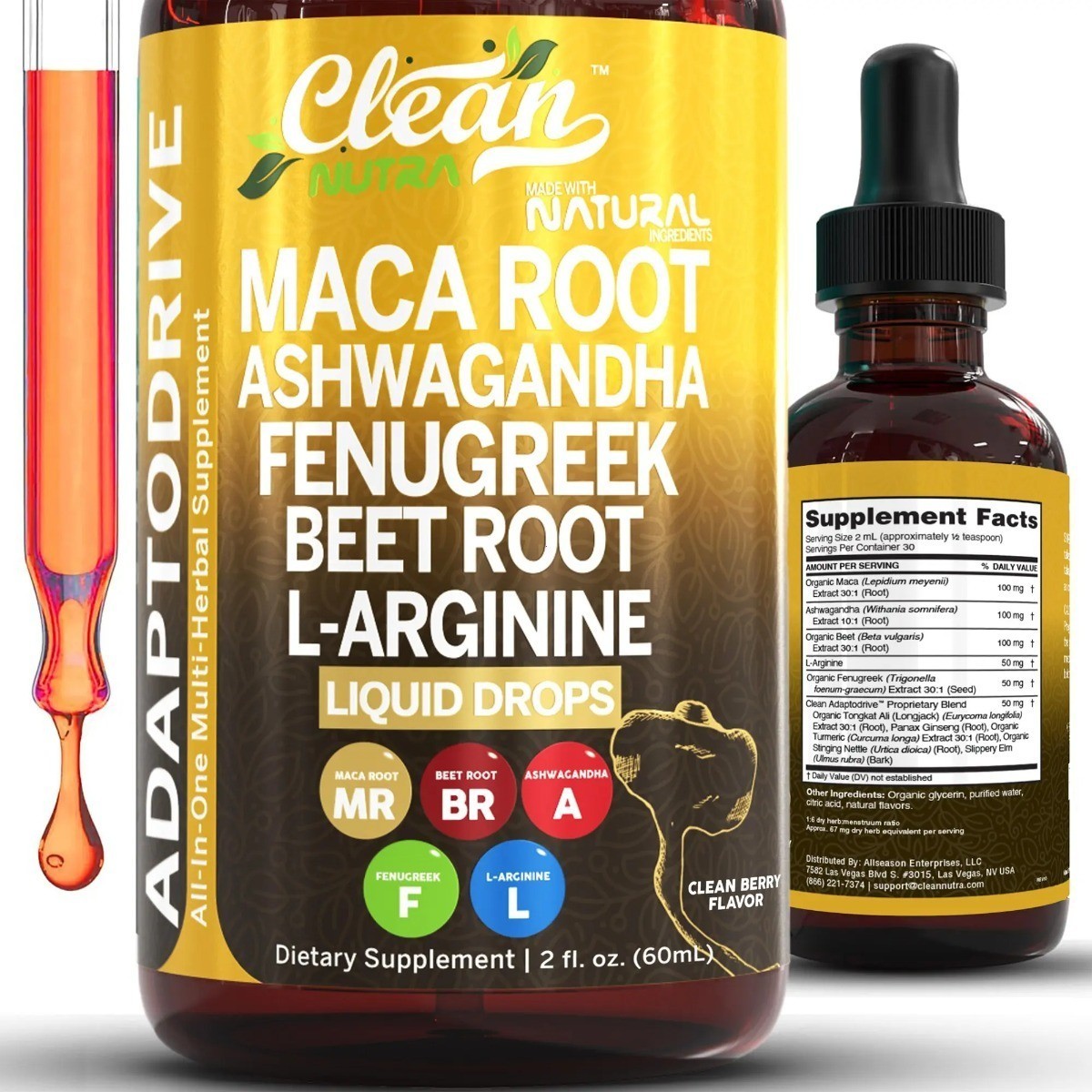 Clean Nutra AdaptoDrive Drops – Maca & Ashwagandha for Energy & Hormone Support