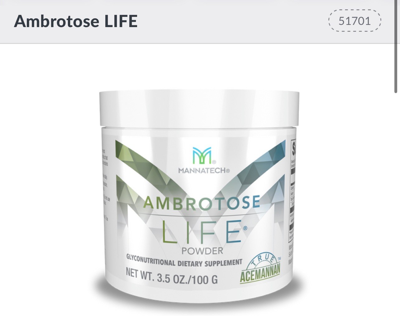 Mannatech Ambrotose LIFE® 100g Canister Pure Glyconutrient Immune Supplement NEW