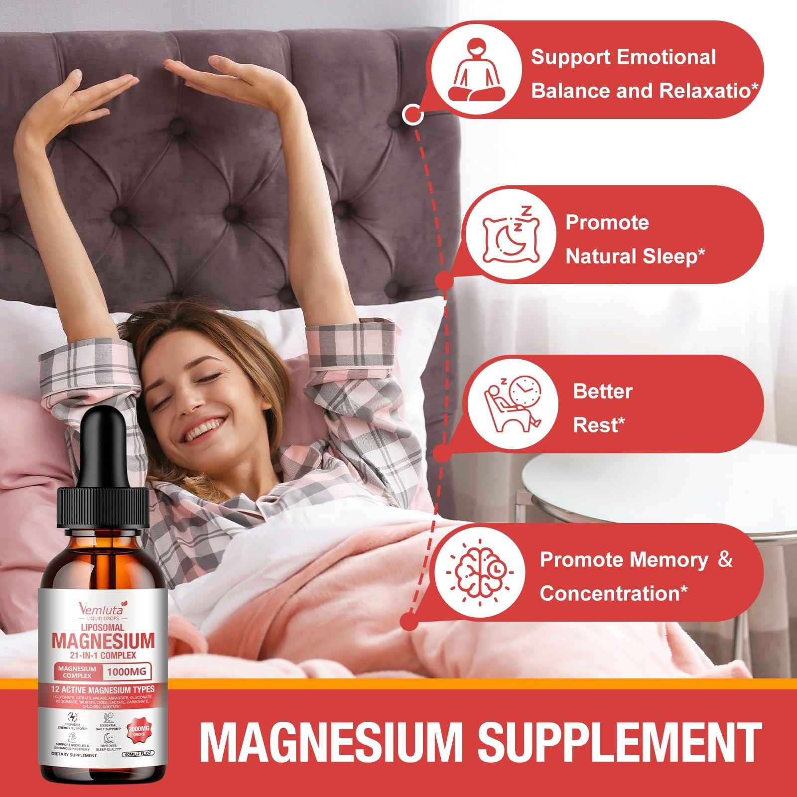 2 Packs 21-in-1 Liposomal 12 Active Magnesium Complex 2 Fl Oz (Pack of 2)