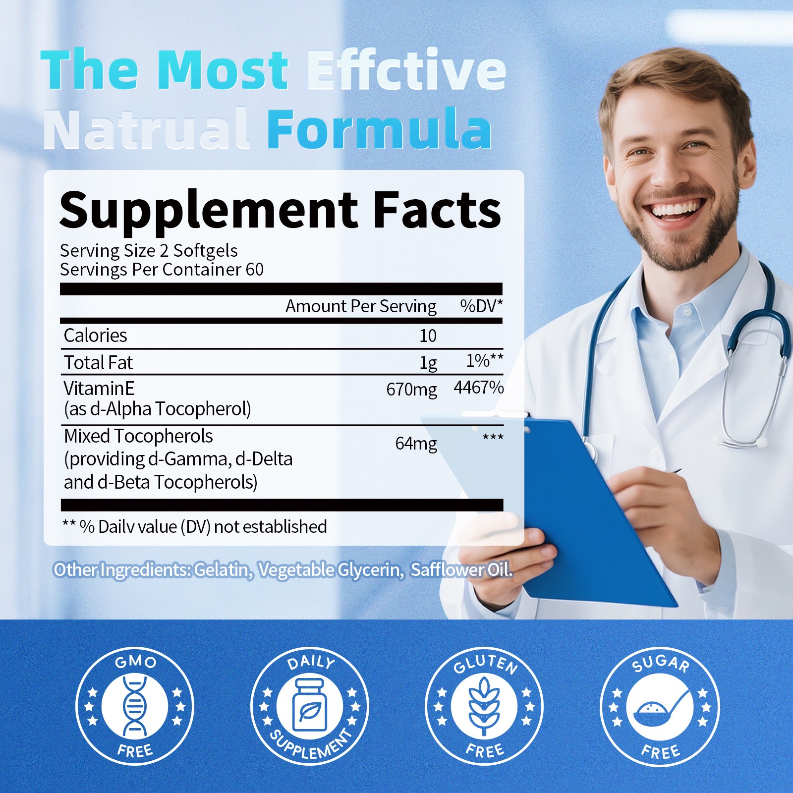 Vitamin E 1000 Iu 670mg Capsules – Supports Skin, Hair, Immune and Eye Health