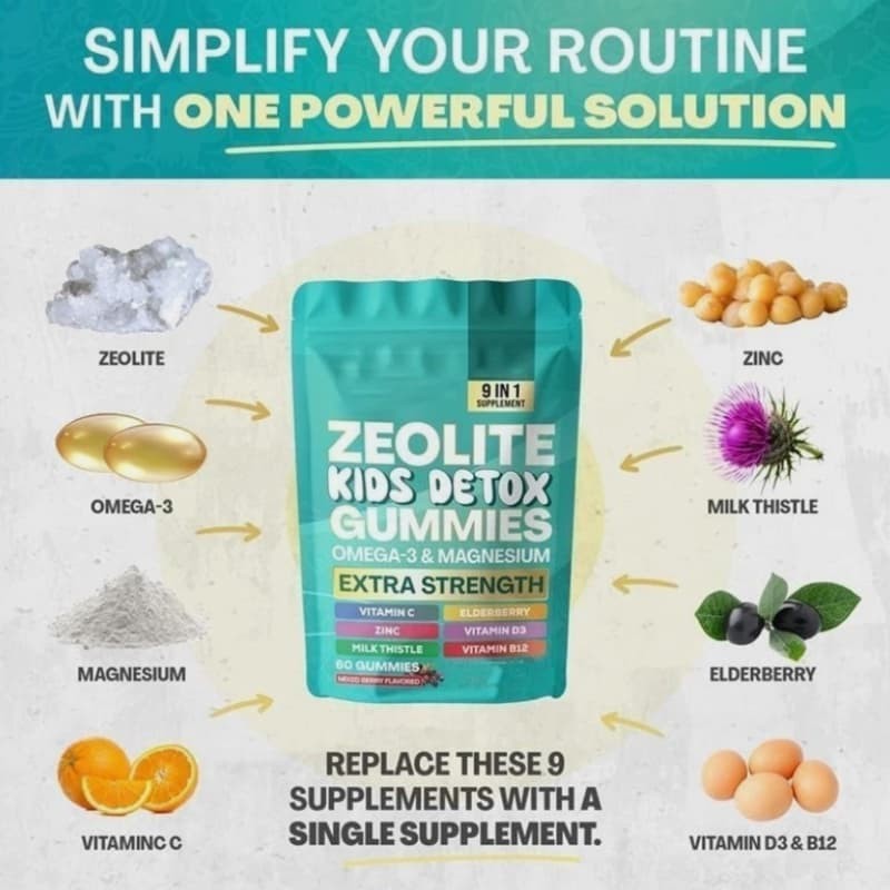 Detox Gummies Kids Berry Mixed All-in-One Flavored Zeolite 60 Gummies Premium