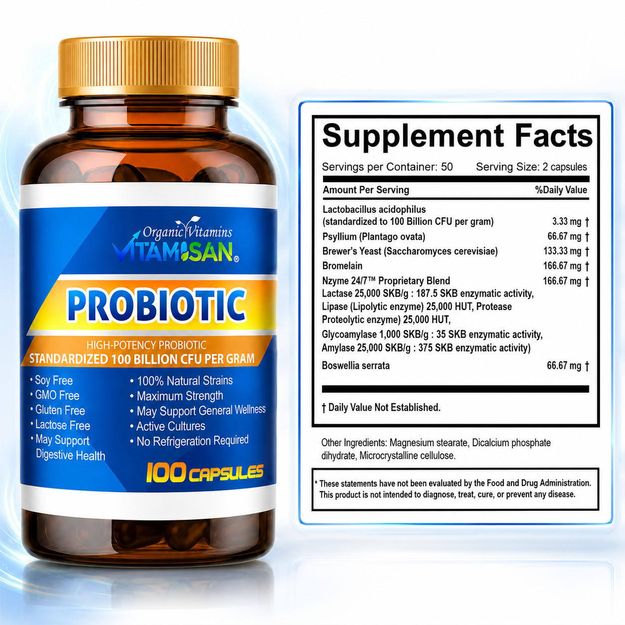 3 Bottles Probiotic 100 Billion CFU 100 Capsules Each Gut Health Wellness