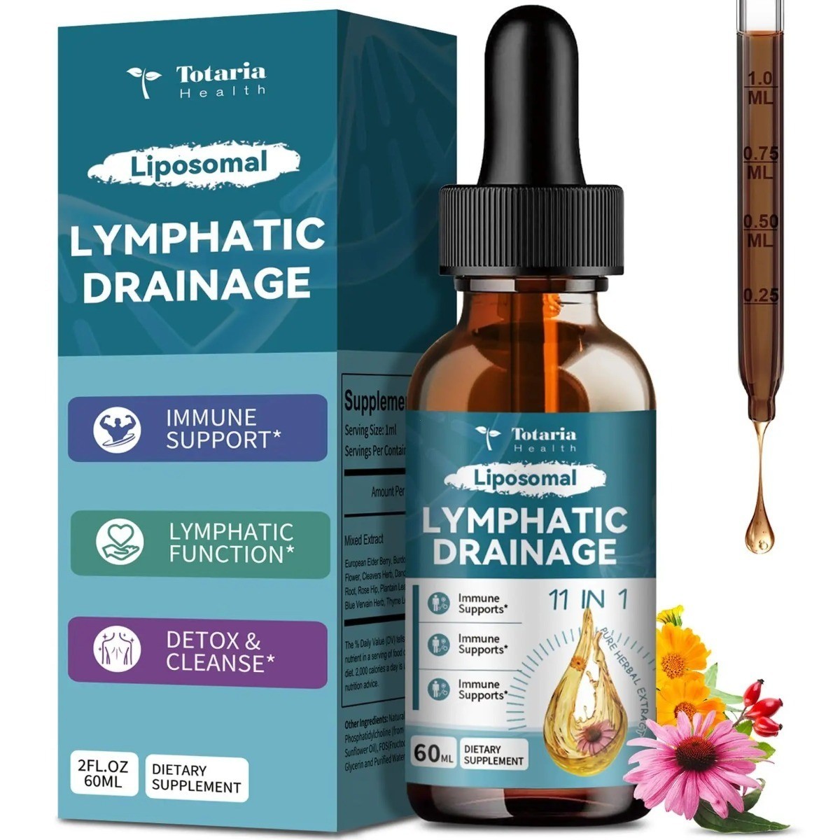 Totaria Liposomal Lymphatic Drops – 11-in-1 Herbal Complex, 60ml