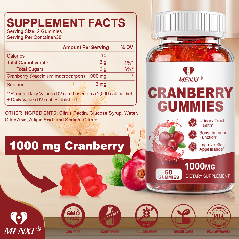Cranberry Gummies Natural Urinary Tract Health Support – 1000mg Extra Strength