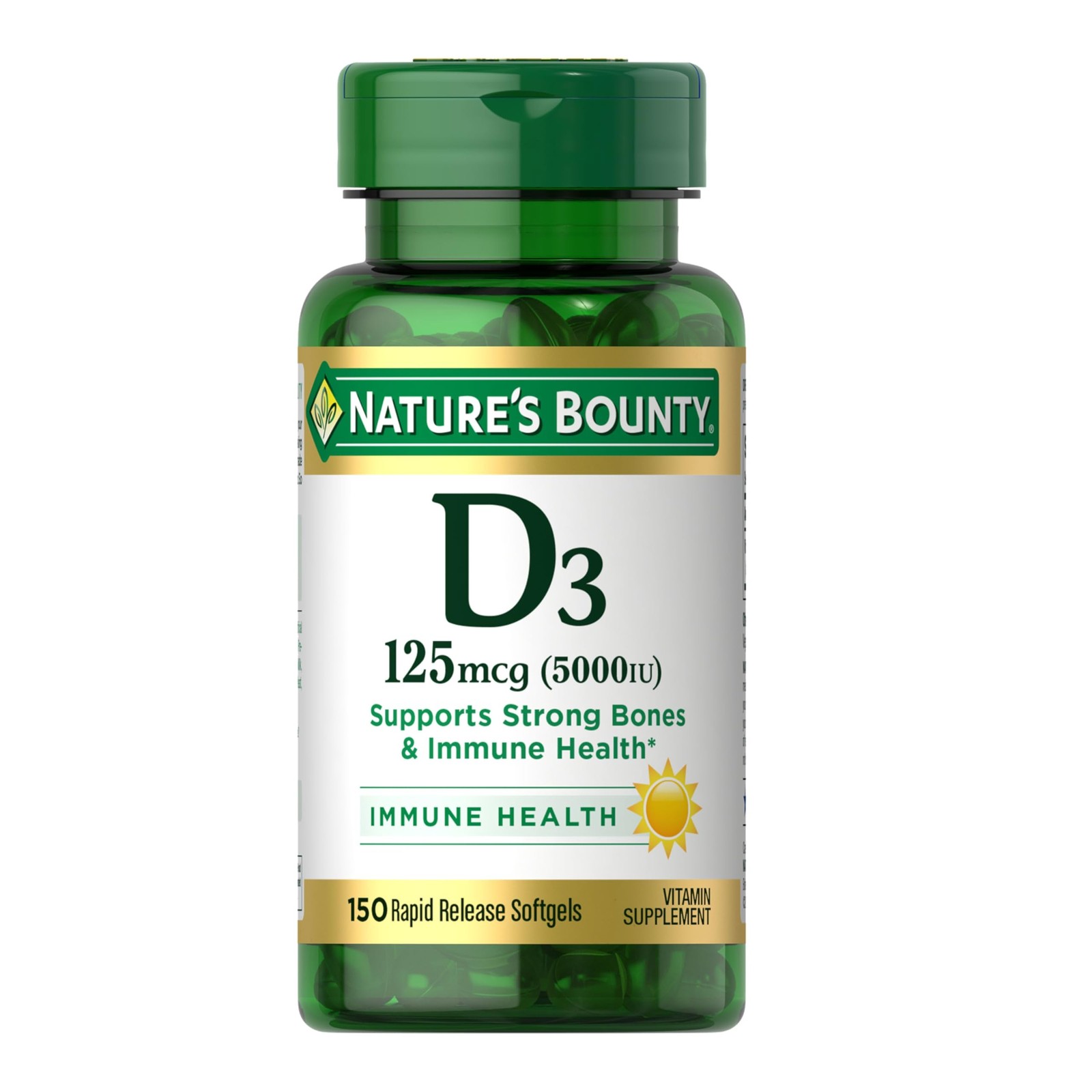 Nature’s Bounty Vitamin D3 5000 IU Softgels, Rapid 150 Count (Pack of 1)