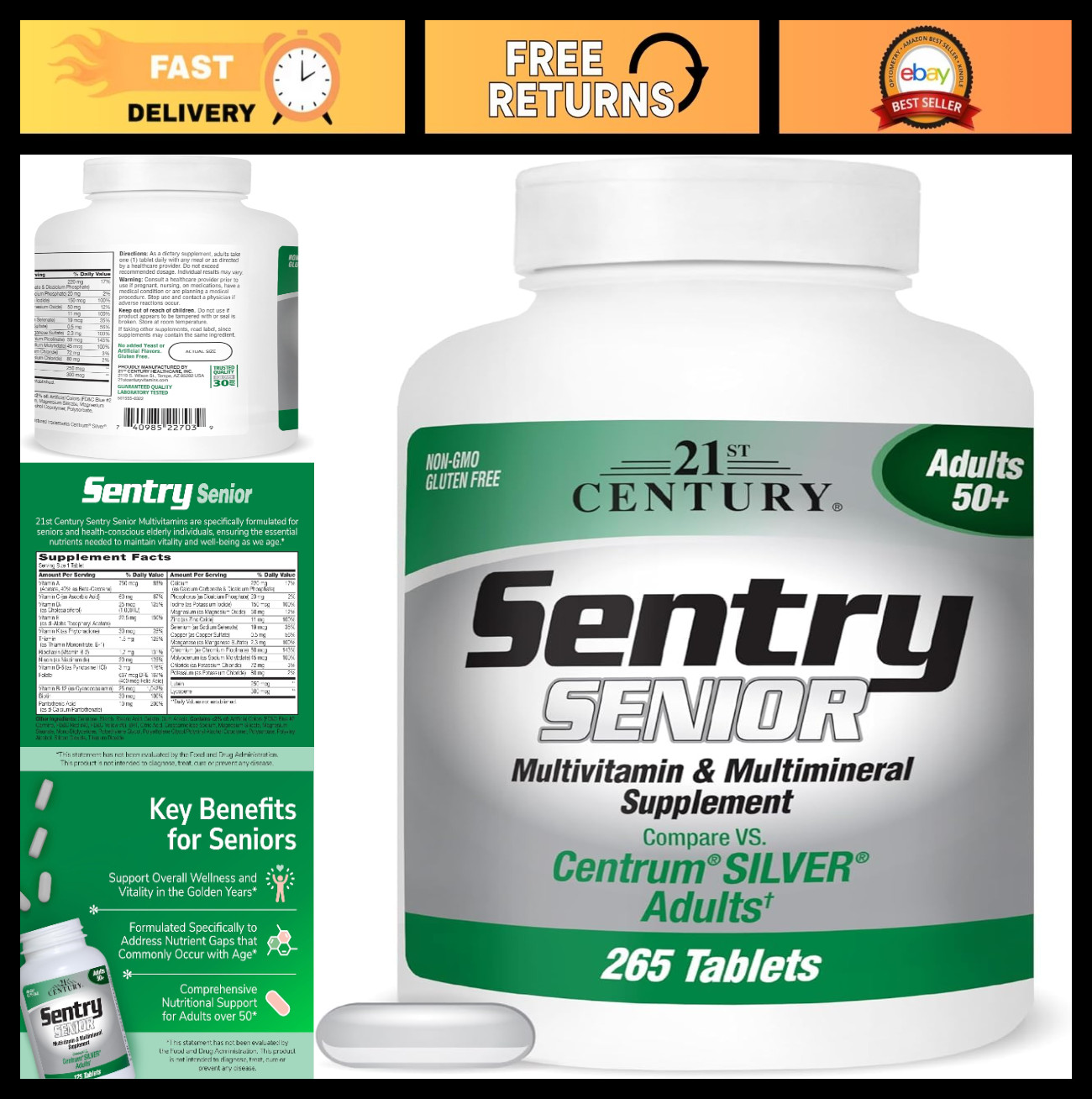 Senior Multivitamin Tablets – 265 ct, Pack of 2, Essential Nutrients for Seniors