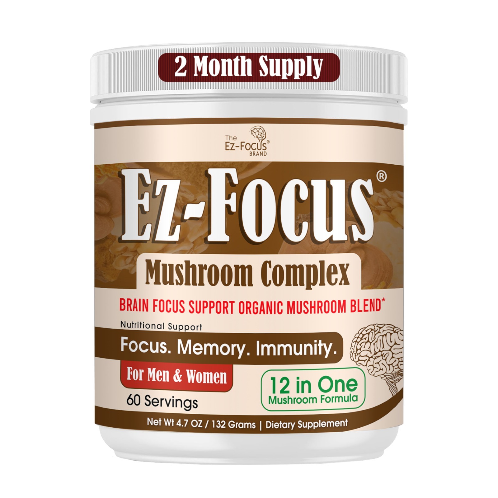 Mushroom Powder Blend for Focus Memory & Cognitive Support – Brain Formula 60 S