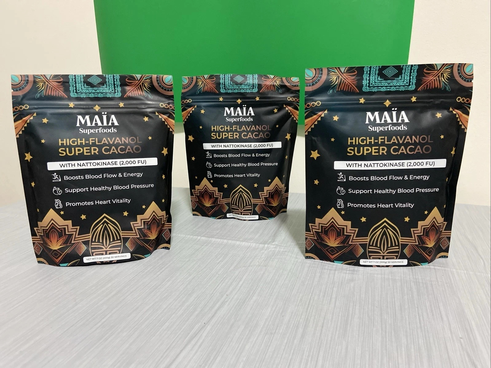 3 x MAIA High-Flavanol Super Cacao Cardiovascular Superfood 4oz. 30 Servings-New