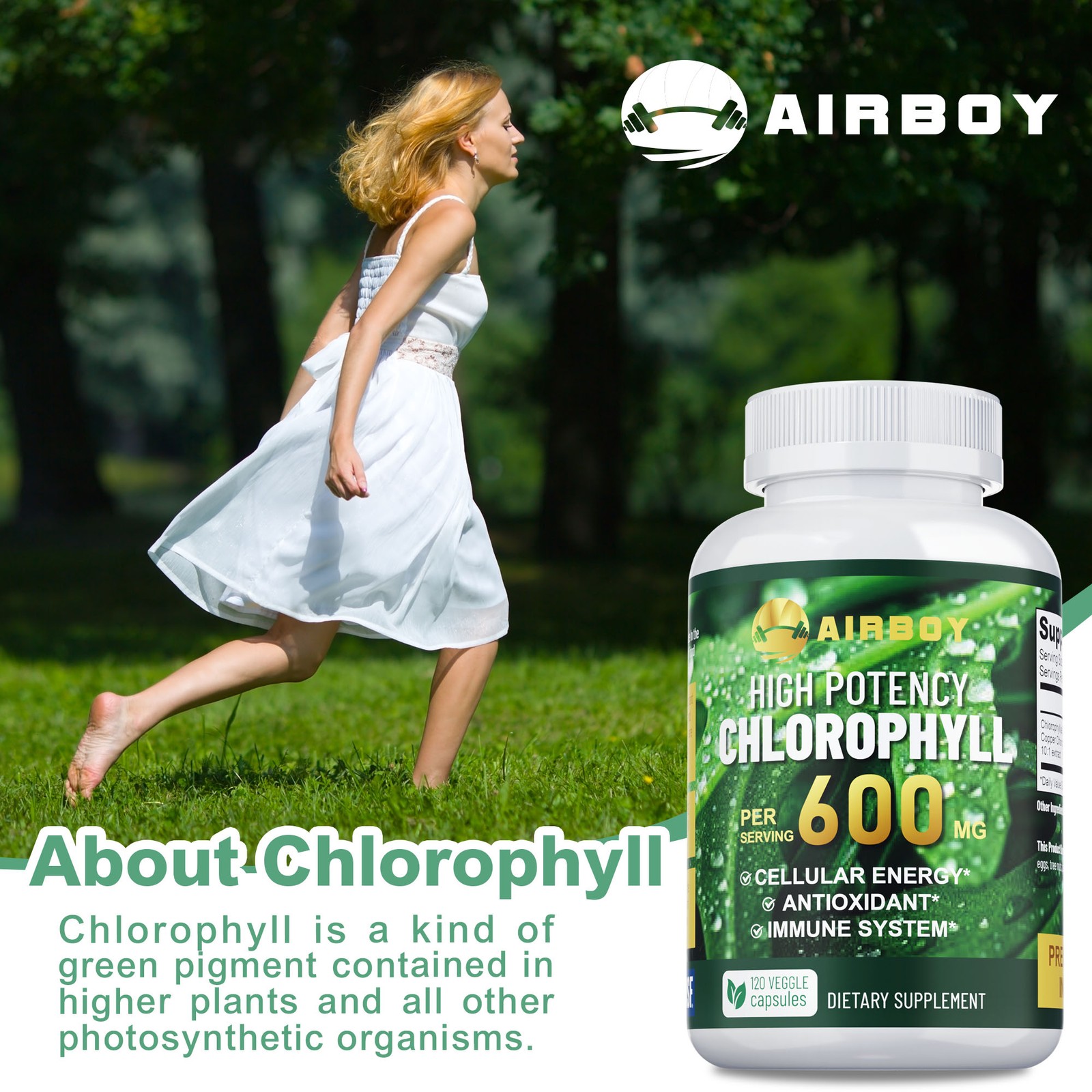 Chlorophyll Capsules 600mg – Skin Health, Antioxidant, Detox, Immune Support