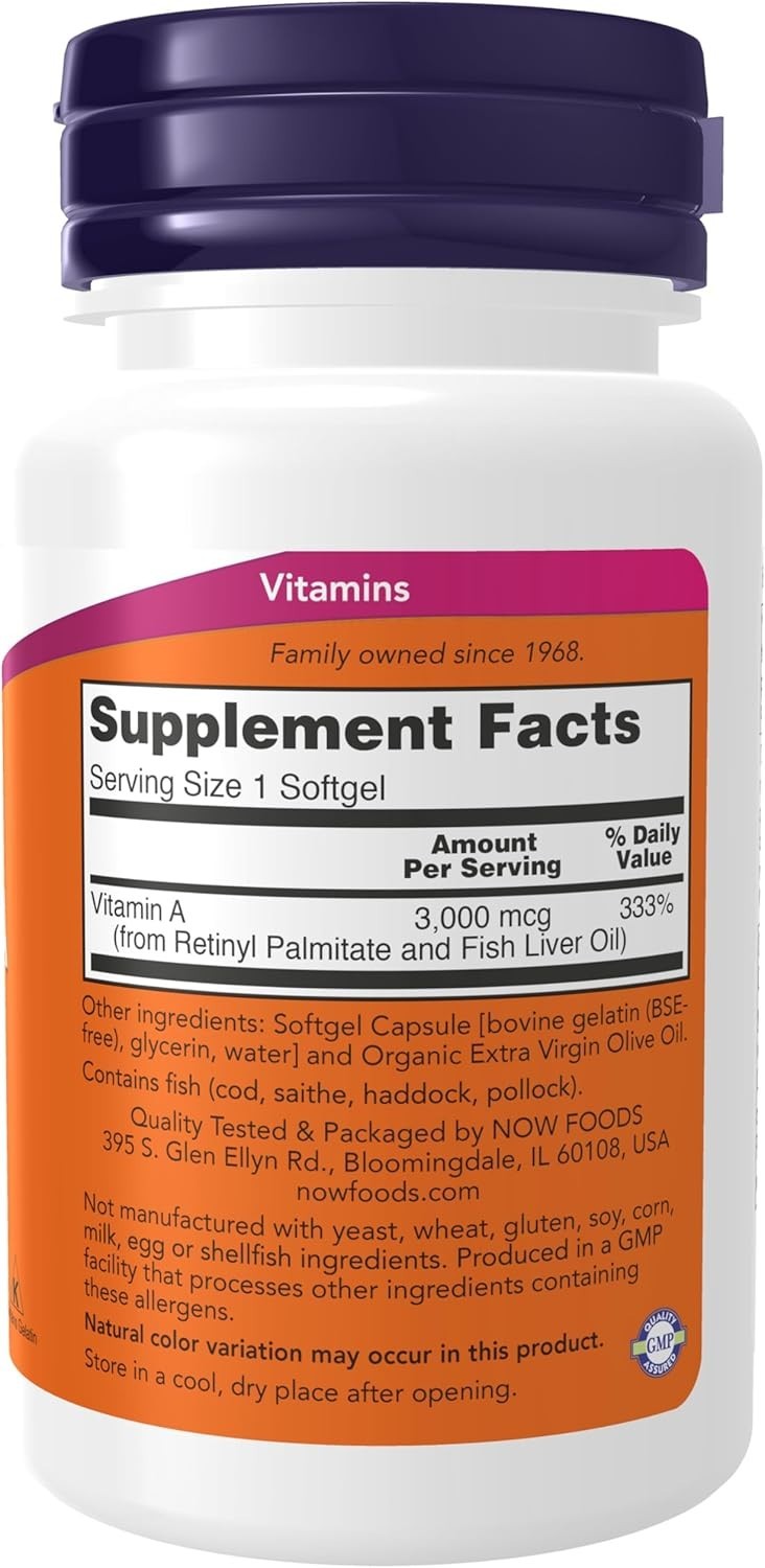 NOW Supplements, Vitamin A 10,000 IU, Eye Health*, Essential Nutrition, 100 Soft