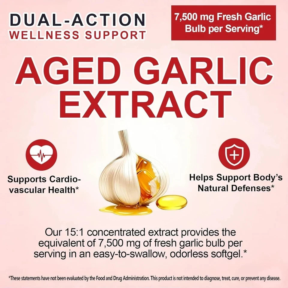 2 PACK Elare Aged Garlic Extract, 300 Softgels, 7500mg Odorless | Heart & Immune