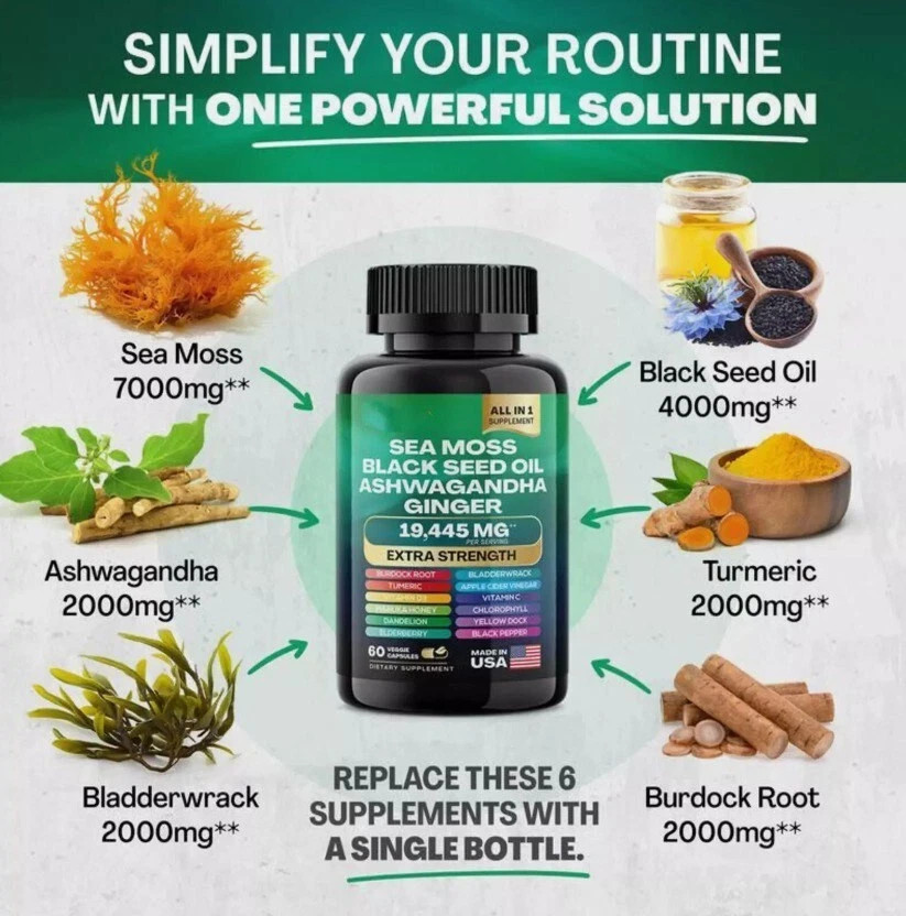 Sea Moss & Shilajit (Black Seed Oil, Turmeric, Ashwagandha, Ginger, Vitamin D