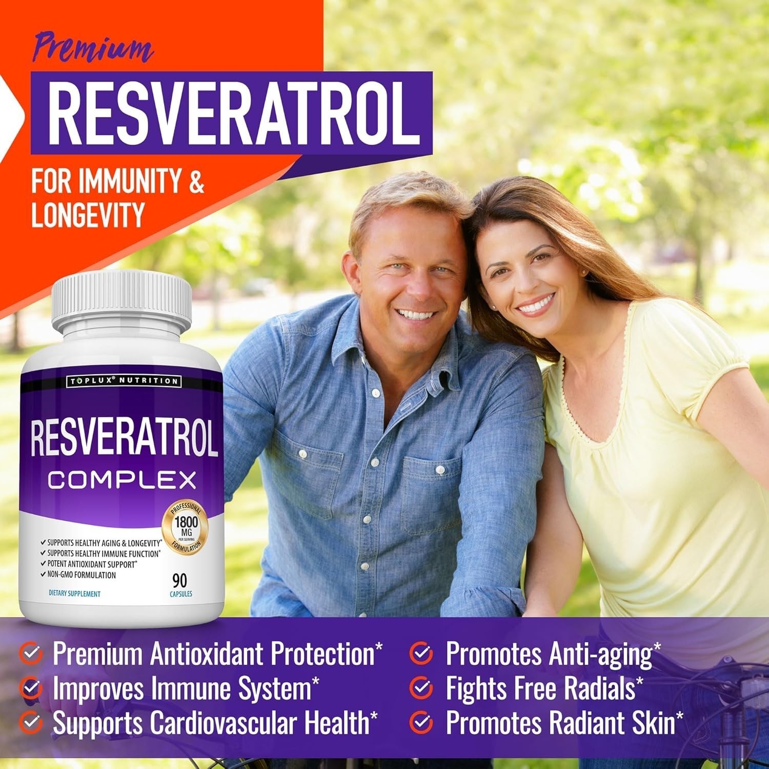 Resveratrol 1800mg Antioxidant Complex, Anti Aging, 90 Capsules