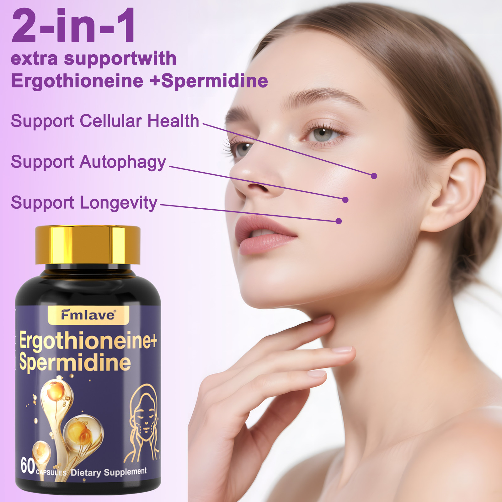 3pack L-Ergothioneine + Spermidine Supplement Longevity & Healthy Aging Support