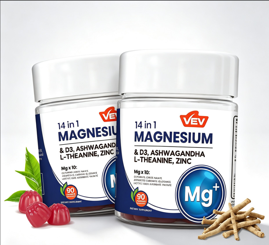 VEV DeepCalm 14-In-1 Magnesium Complex 90 Gummies 2-Bottles Ashwagandha D3 Zinc-