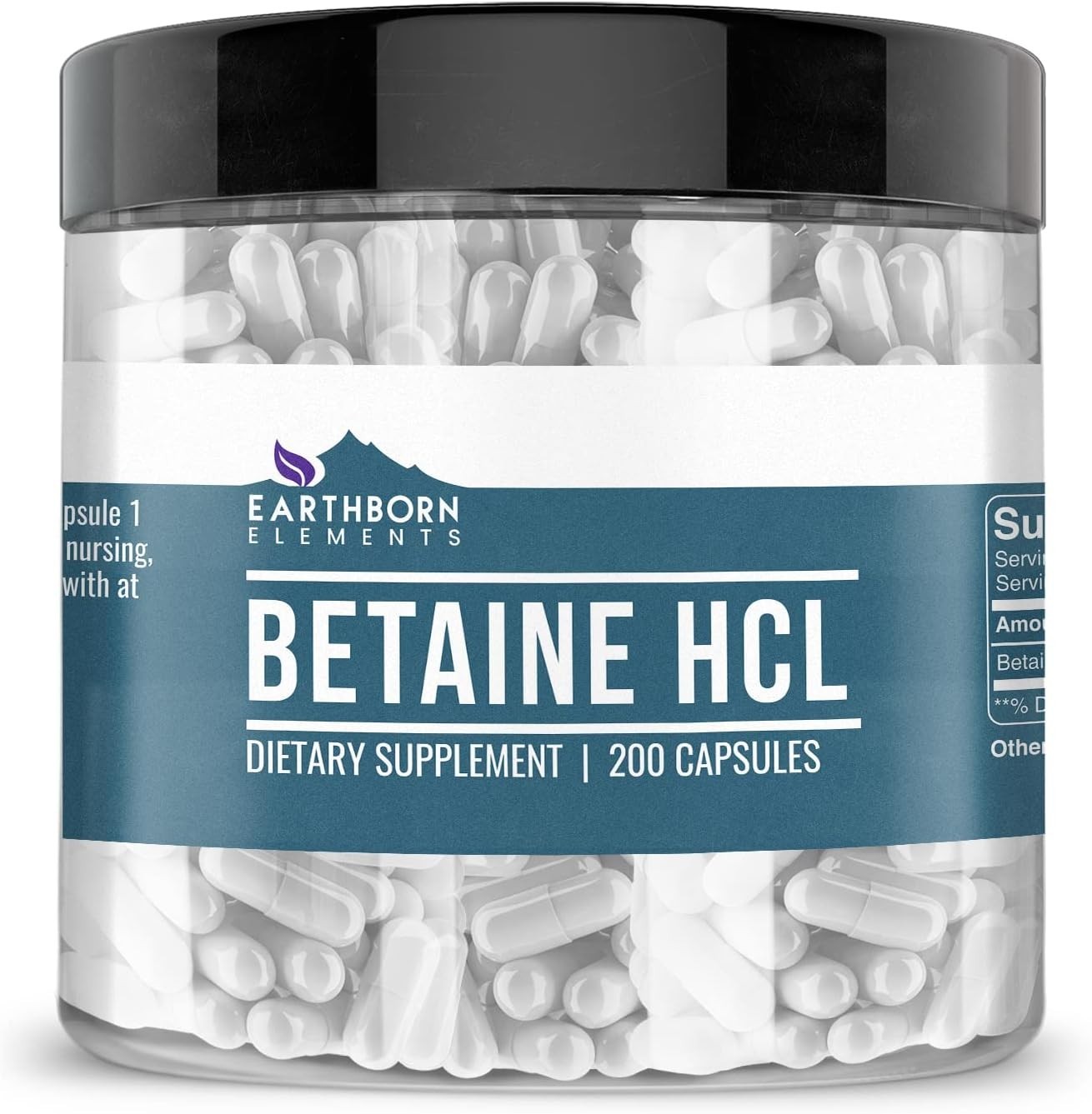Pure Betaine HCL Capsules – 200 Count | Gluten Free Digestive Health Support