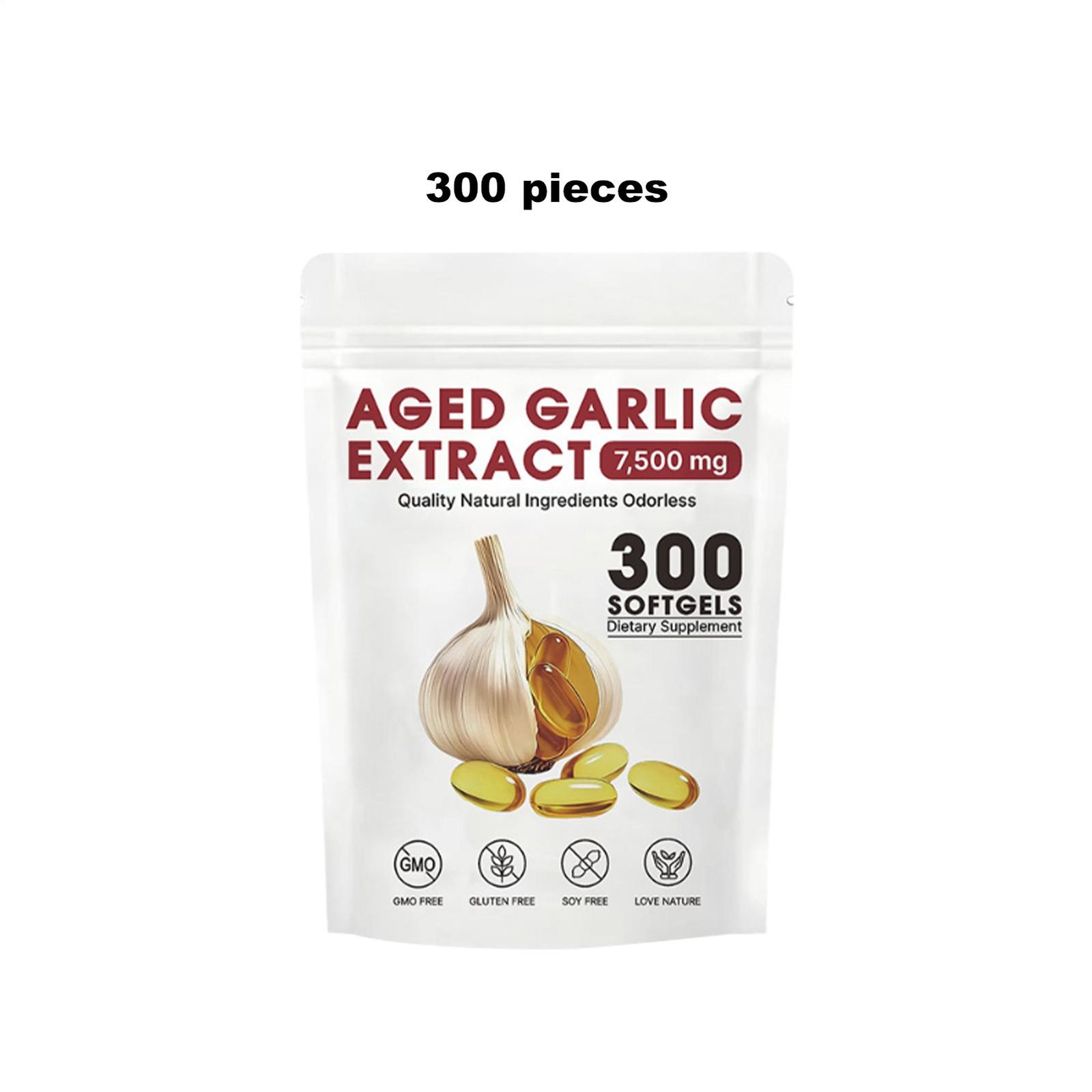 300 Softgels, Elare Aged Garlic Extract, 7500mg Odorless Heart & Immune