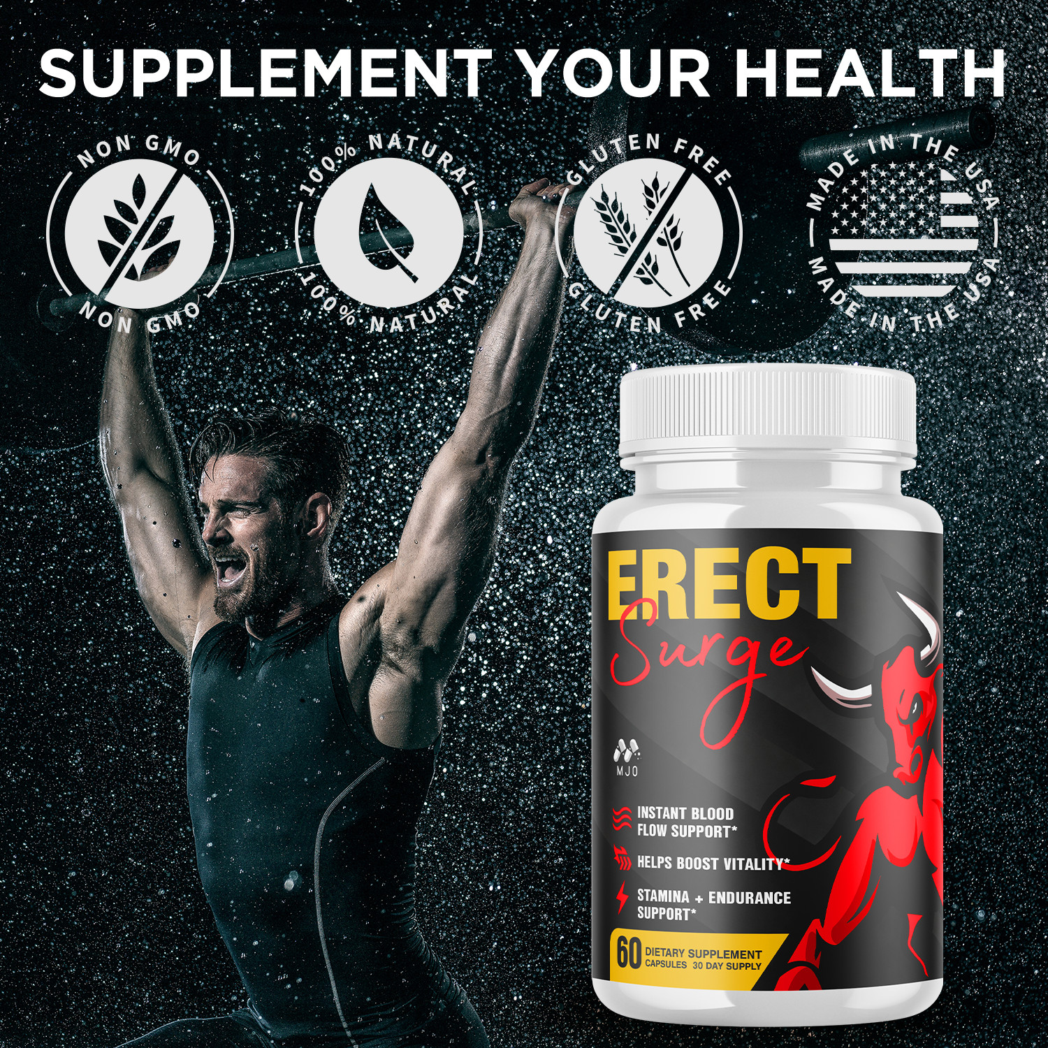 (1 Pack) Erect Surge Advanced Male Health Support Supplement ErectSurge 60 Caps
