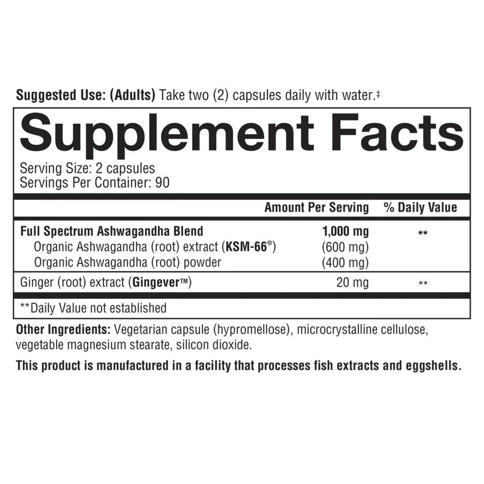 Youtheory Ashwagandha 1000 mg, 180 Vegetarian Capsules Exp: 07/27