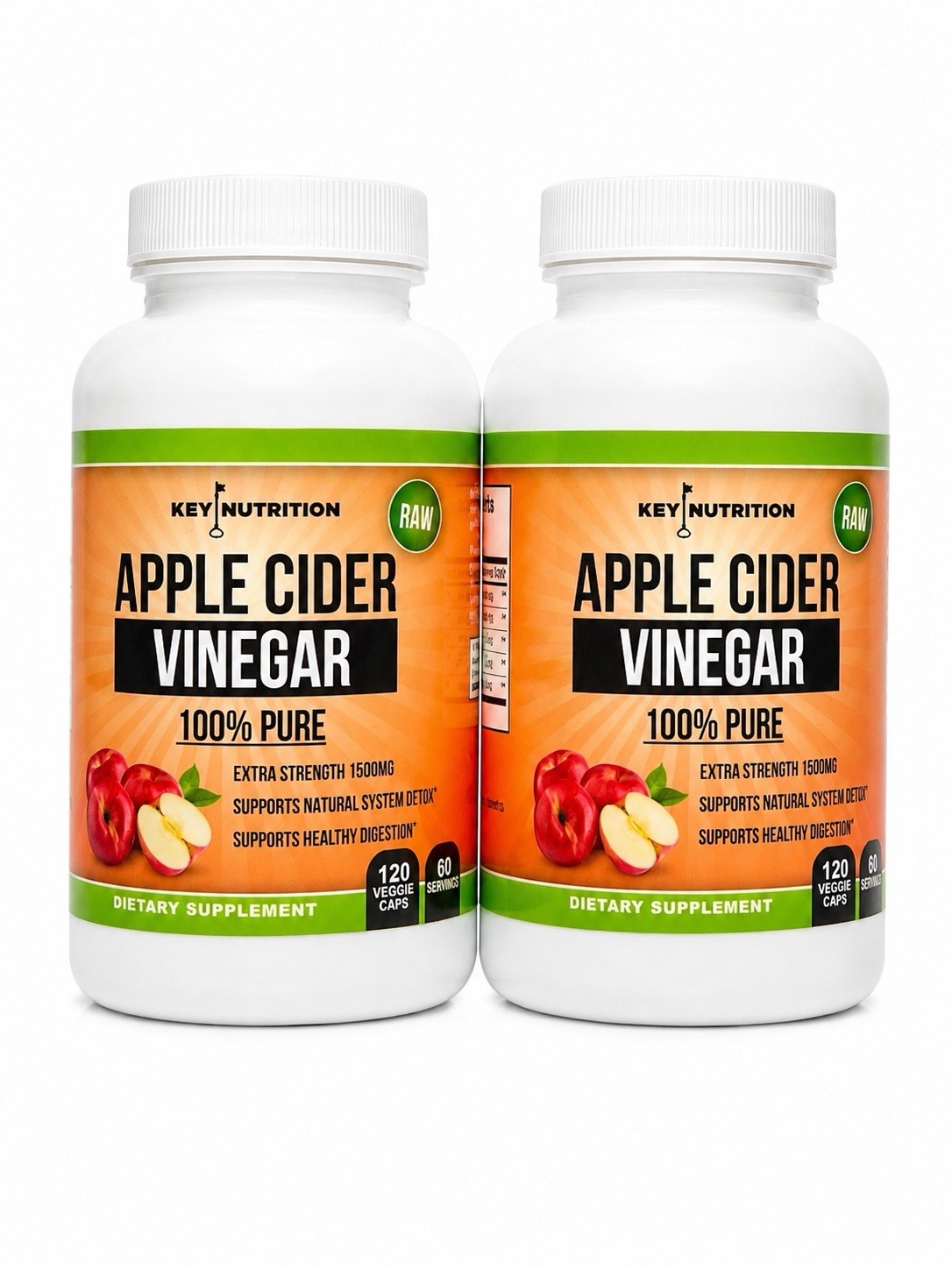 KEY NUTRITION APPLE CIDER VINEGAR 1500MG 240 VEGGIE CAPSULES TOTAL 2 PACK DETOX