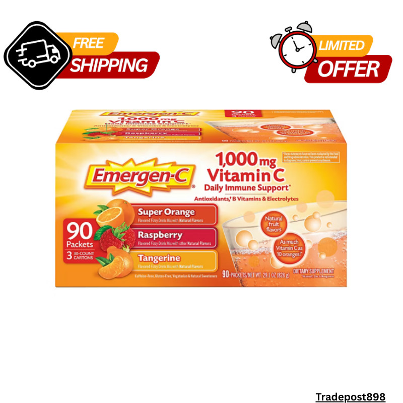 Emergen-C 1,000mg Vitamin C Dietary Supplement, Vitamin, Authentic 90 ct.!