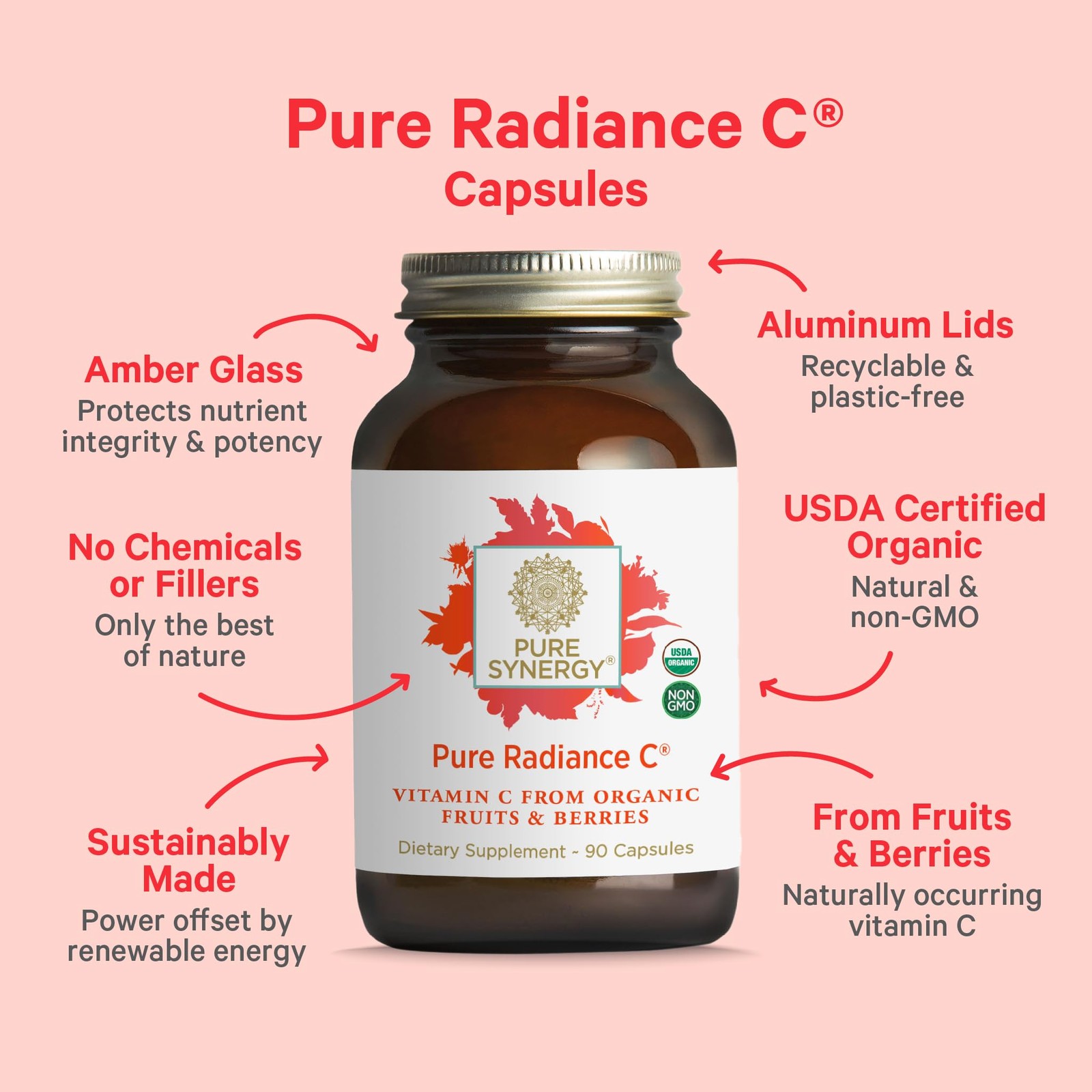PURE SYNERGY Pure Radiance C | Organic Vitamin 90 Count (Pack of 1), No Color