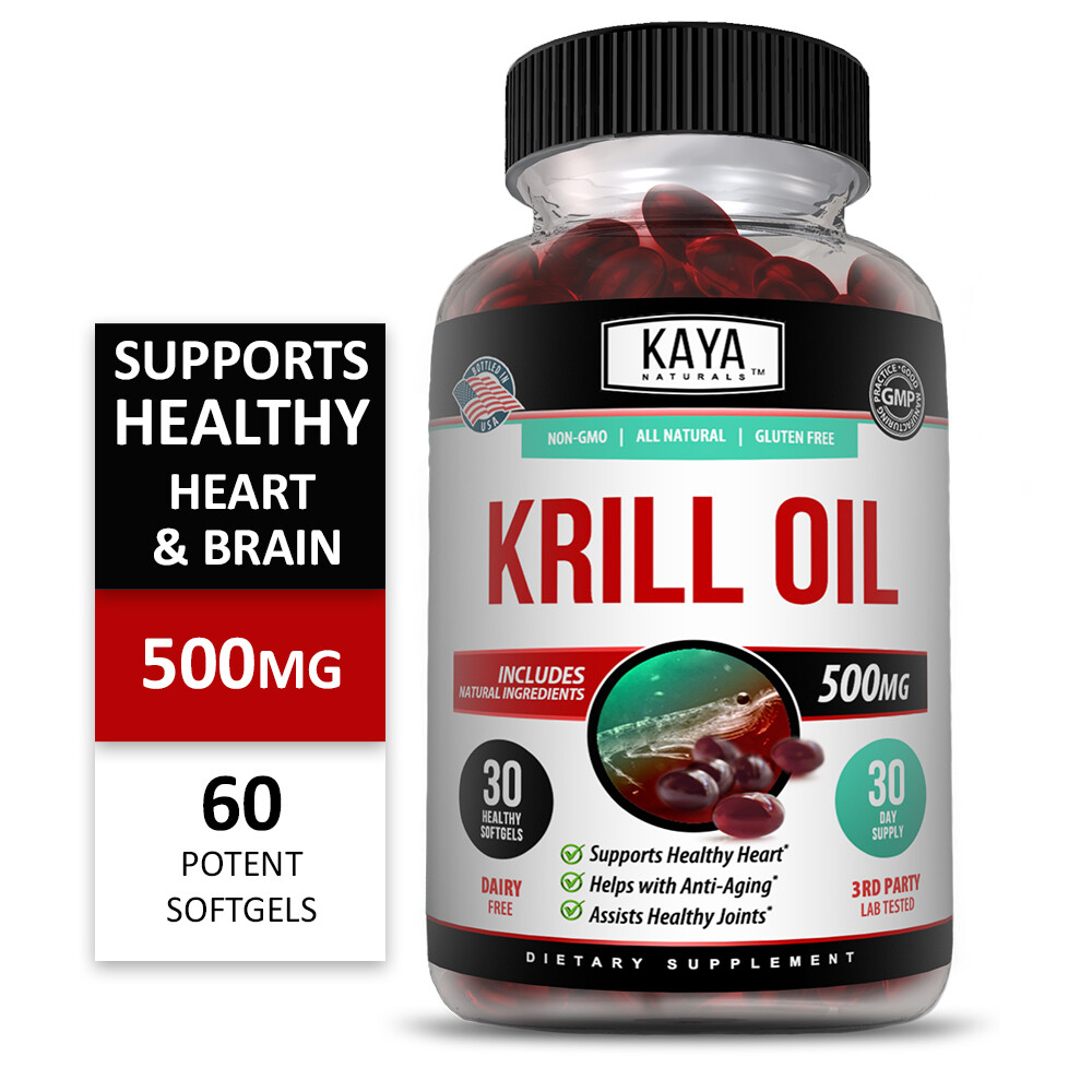 Krill Oil 500 mg With Omega-3, EPA, DHA, and Astaxanthin Supplement