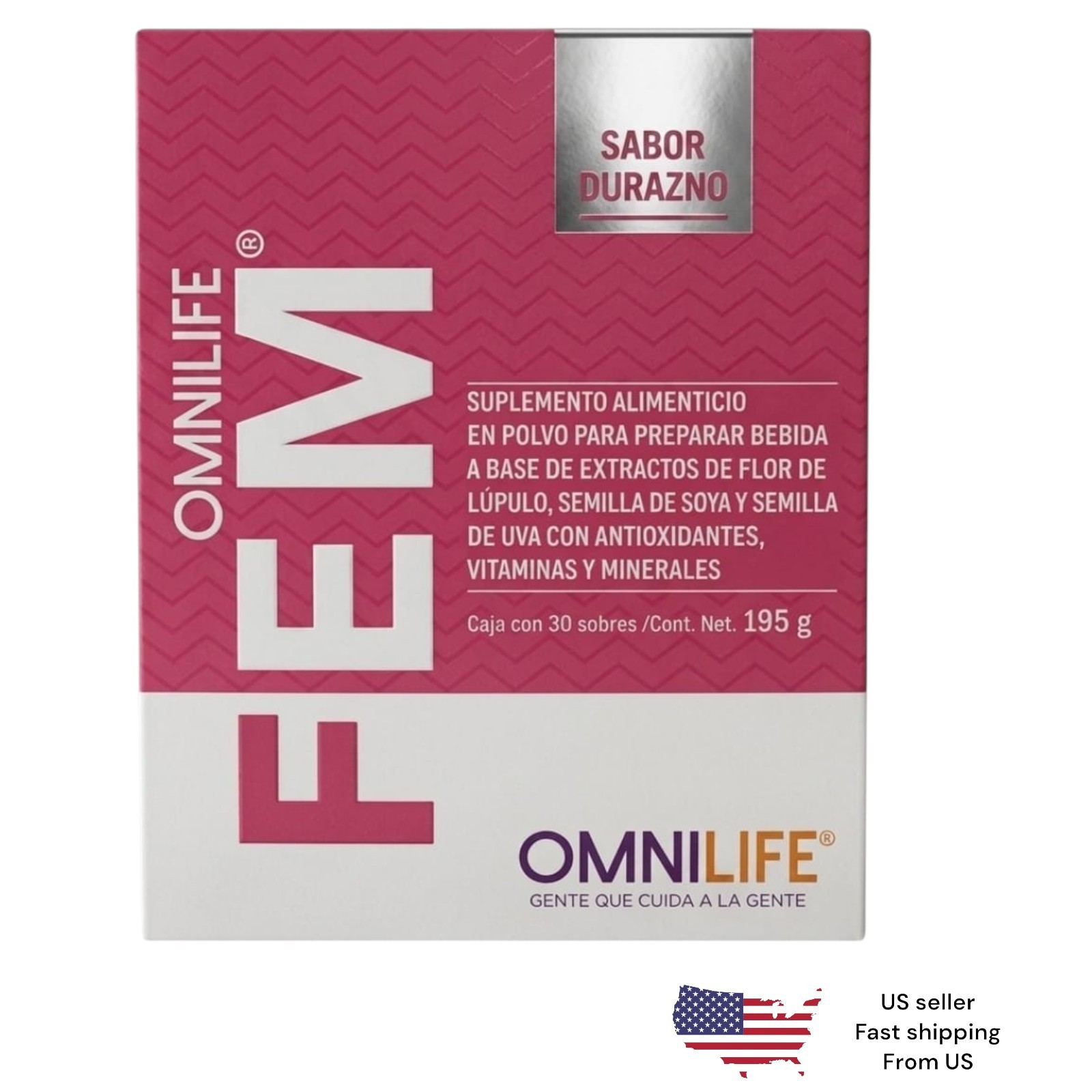 Omnilife FEM Plus Peach Flavor -30 Packets -195g-Soy & Grape Seed – NEW Original