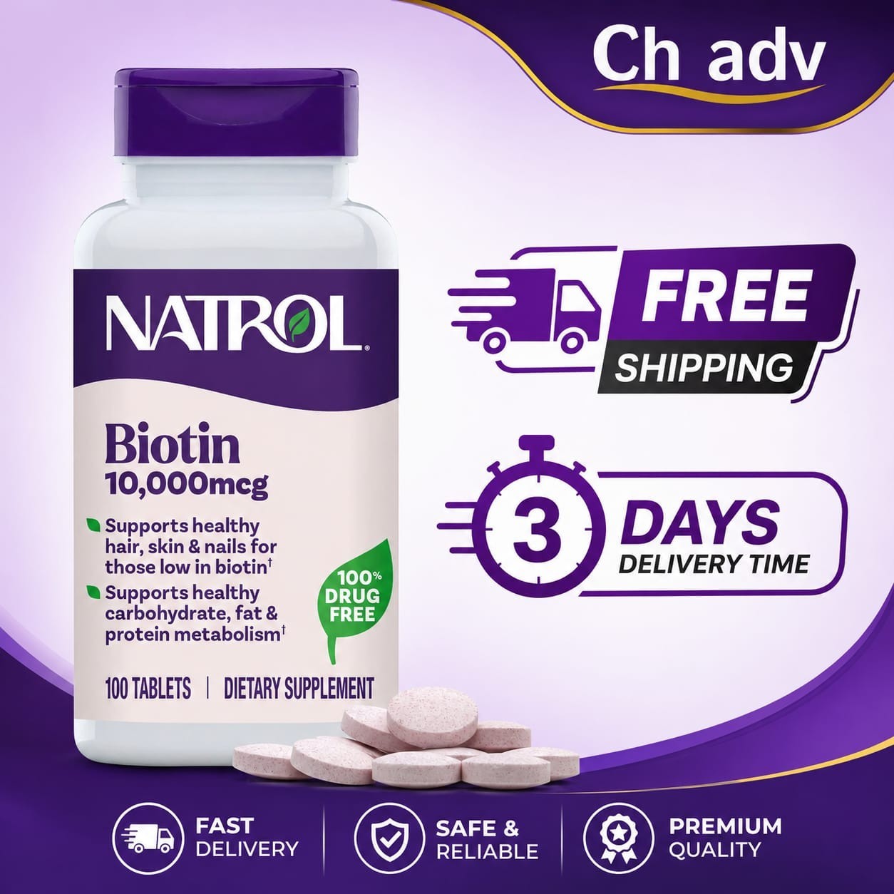 Natrol Beauty Biotin 10,000mcg Vitamins for Beauty, 100 Tablets, 100 Day Sup…
