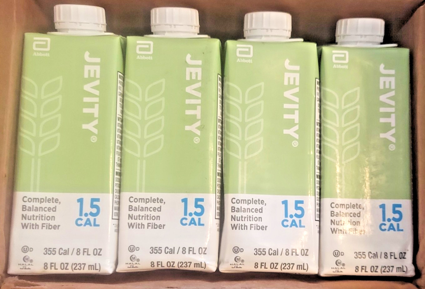 Jevity Liquid Supplement Formula 1.5 Cal Fiber 8oz 4Count Exp 9/2026