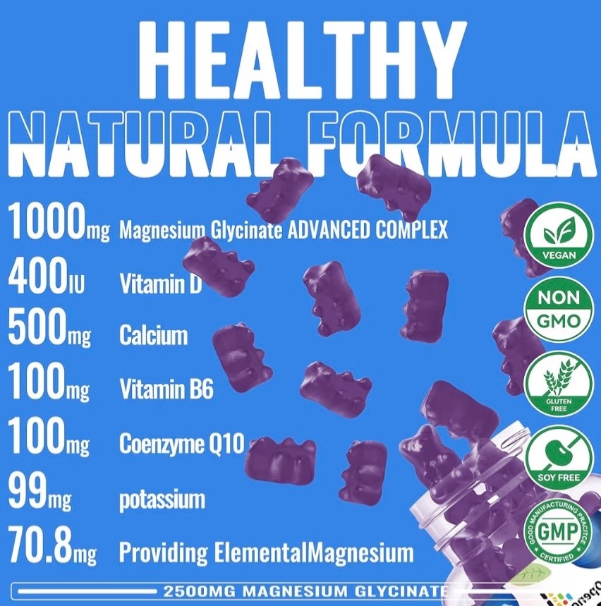 Magnesium Glycinate Gummies 2500mg – Sugar Free Magnesium Potassium Supplement w