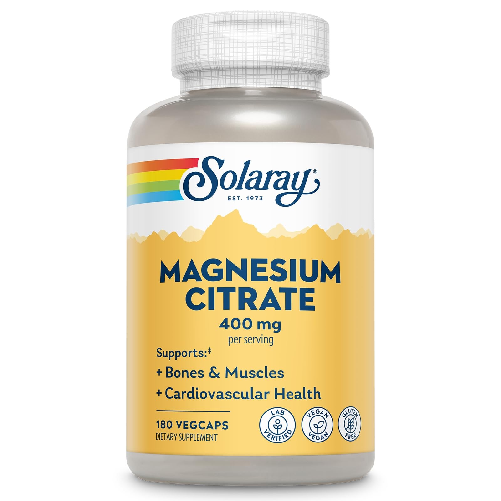 SOLARAY Magnesium Citrate 400mg – 180 Count (Pack of 1), No Color
