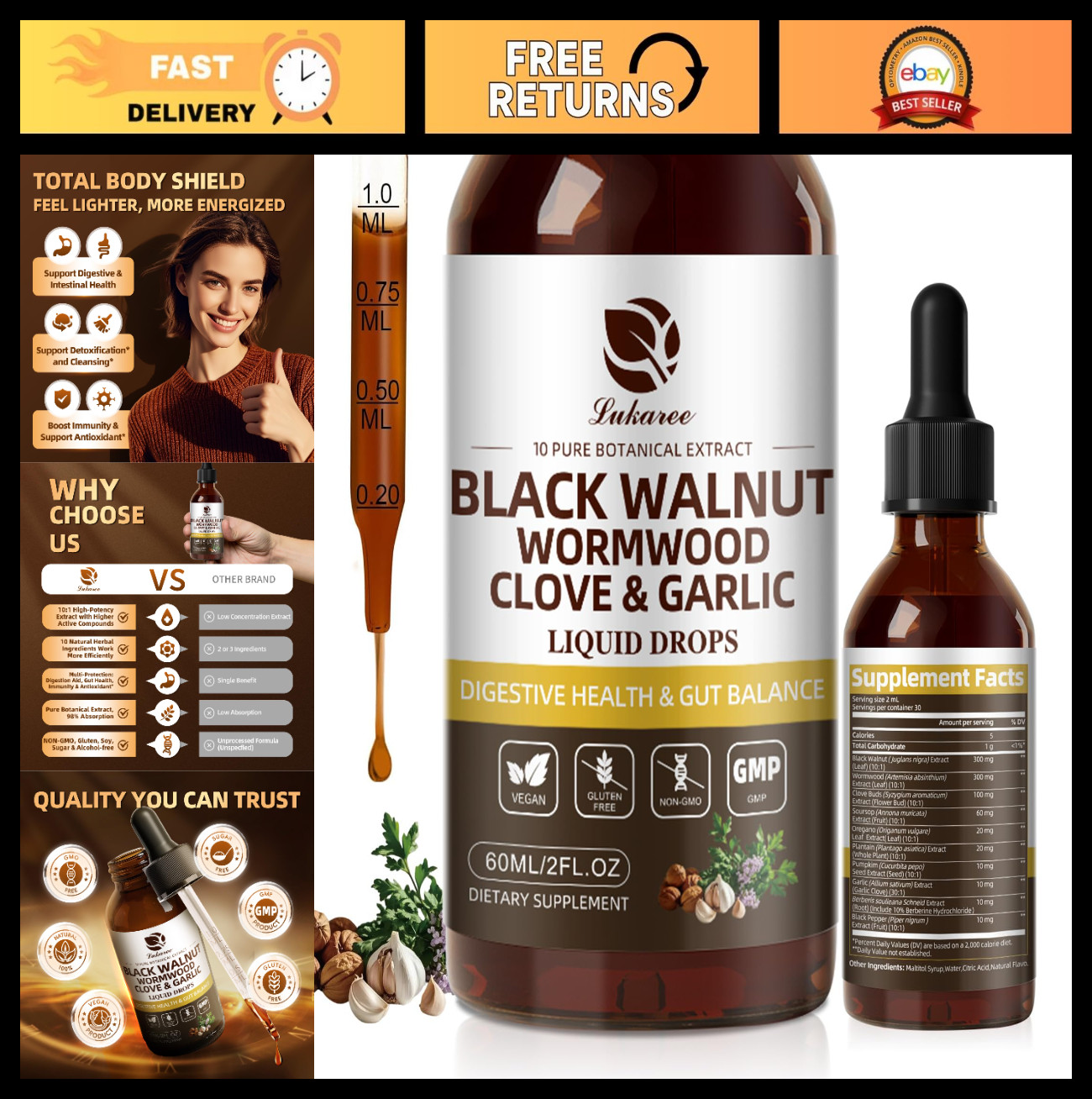 Ultra-Concentrated Wormwood Black Walnut Cleanse Tincture – Gut Detox & Digestiv