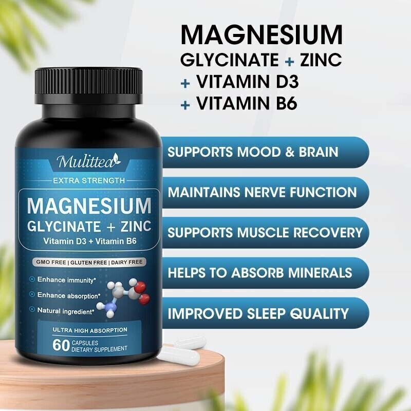 Magnesium Glycinate 500mg High Absorption,Improved Sleep,Stress&Anxiety Relief
