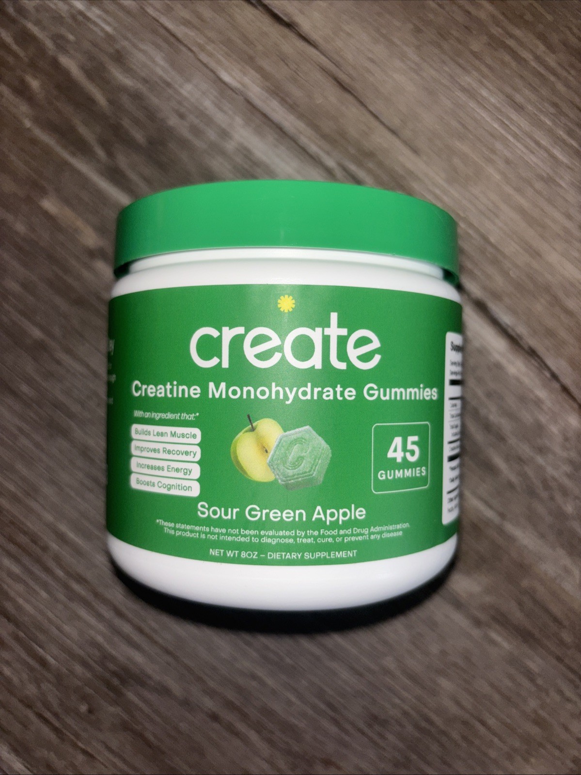 Create Wellness Creatine Monohydrate 45 Sour Green Apple Flavored Gummies 5/27