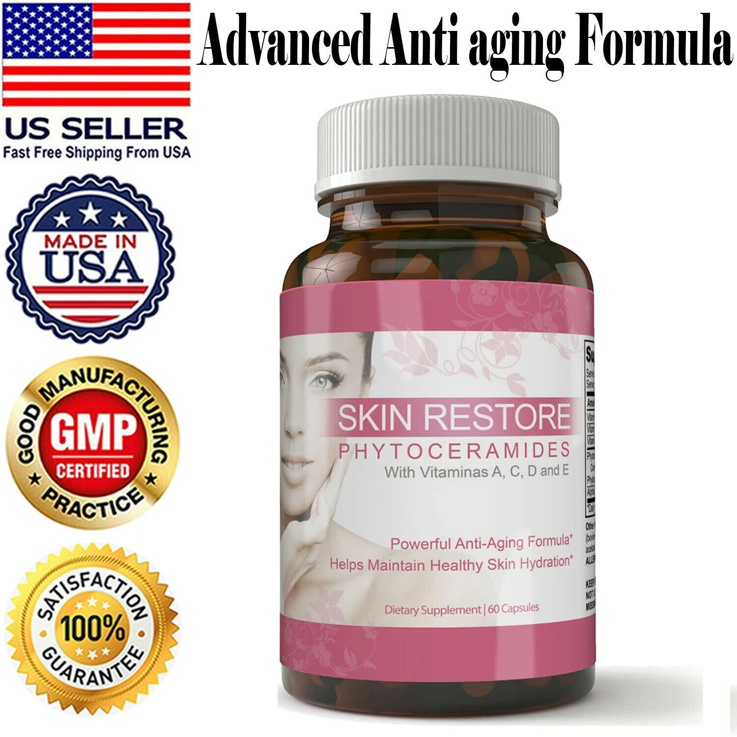BCAA Amino Acid Muscle Growth Support Phytoceramides Skin Anti Aging Supplement