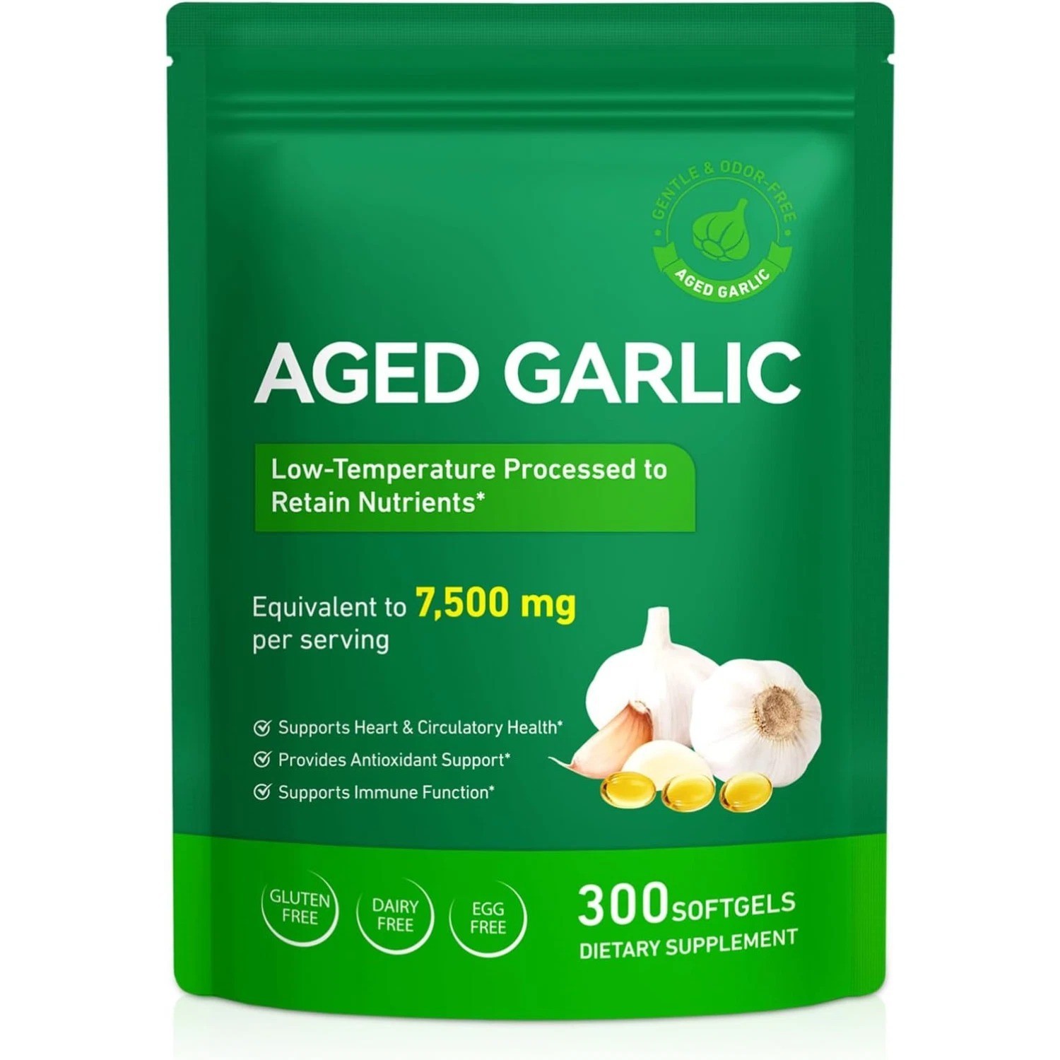 2 Pack Best Aged Garlic Extract, 300 Softgels, 7500mg Odorless | Heart & Immune