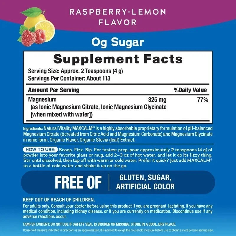 Natural Vitality Calm Magnesium 16oz Powder | Raspberry Lemon Flavored Suppleme