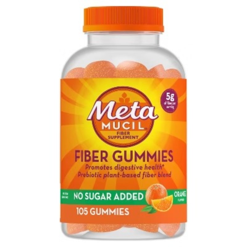 Metamucil Fiber Supplement No Sugar Added Gummies – Orange -5g Fiber Per Serving